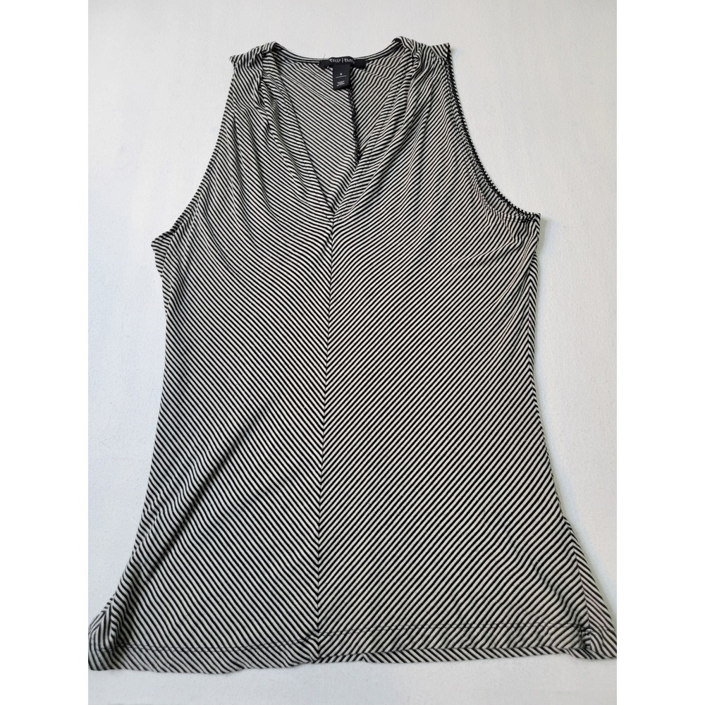 White House Black Market Womens Medium Black White Striped VNeck Sleeveless 729p